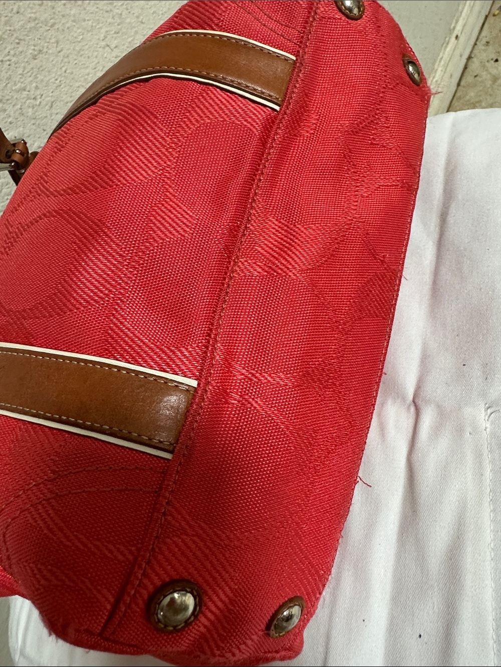 Coach Red Tote with Brown Leather Trim - Picture 9 of 16
